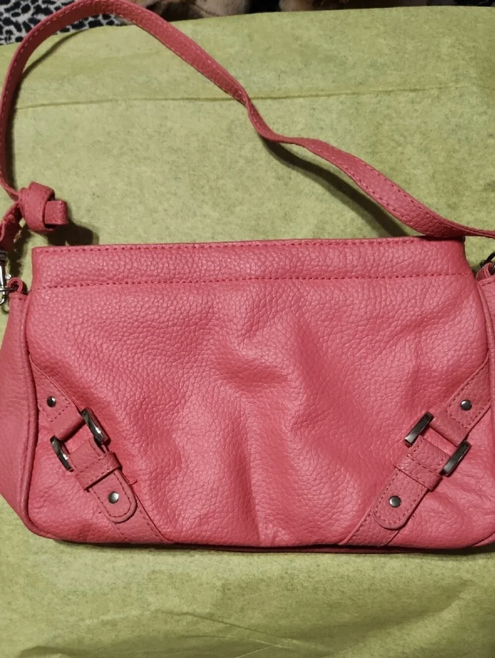 Classic Coral Crossbody Shoulder Bag With Buckle Accents
